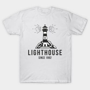 Lighthouse vintage textured logo. Trendy t-shirt design. T-Shirt